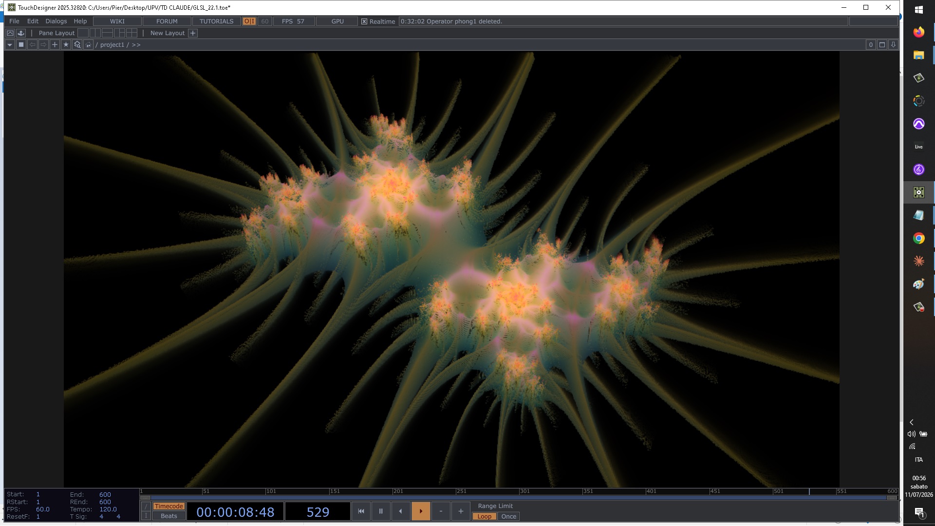TouchDesigner development frame with expanded plant-like structures