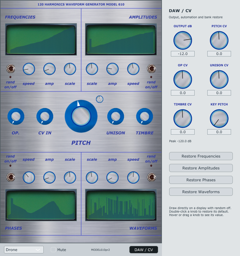 MODEL 610 VST3 120-harmonic waveform generator interface